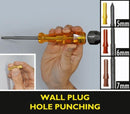 Plasterboard Drywall Punch Stepped Steel Shaft for Wall Plugs, Drill Marking or Wall Scribing