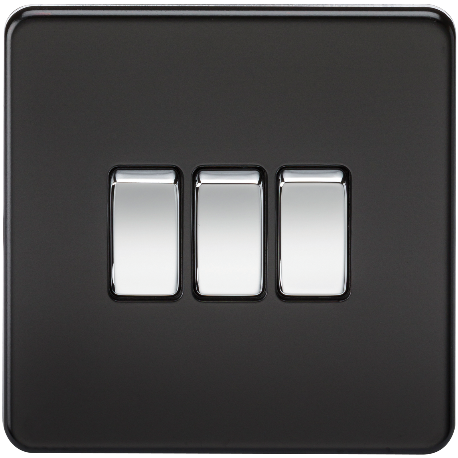 10A 3G 2 Way 230V Screwless Matt Black Electric Wall Plate Switch