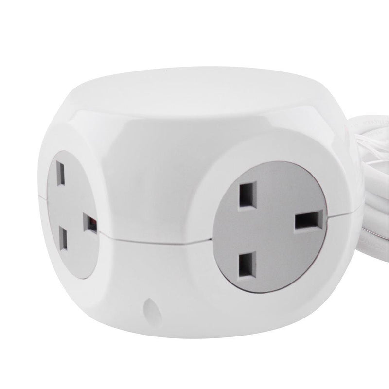 3 Gang 1.4m Cube Socket with 3 USB Ports - White