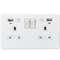 13A 2G Switched Socket, Dual USB (2.4A) with LED Charge Indicators - Matt White