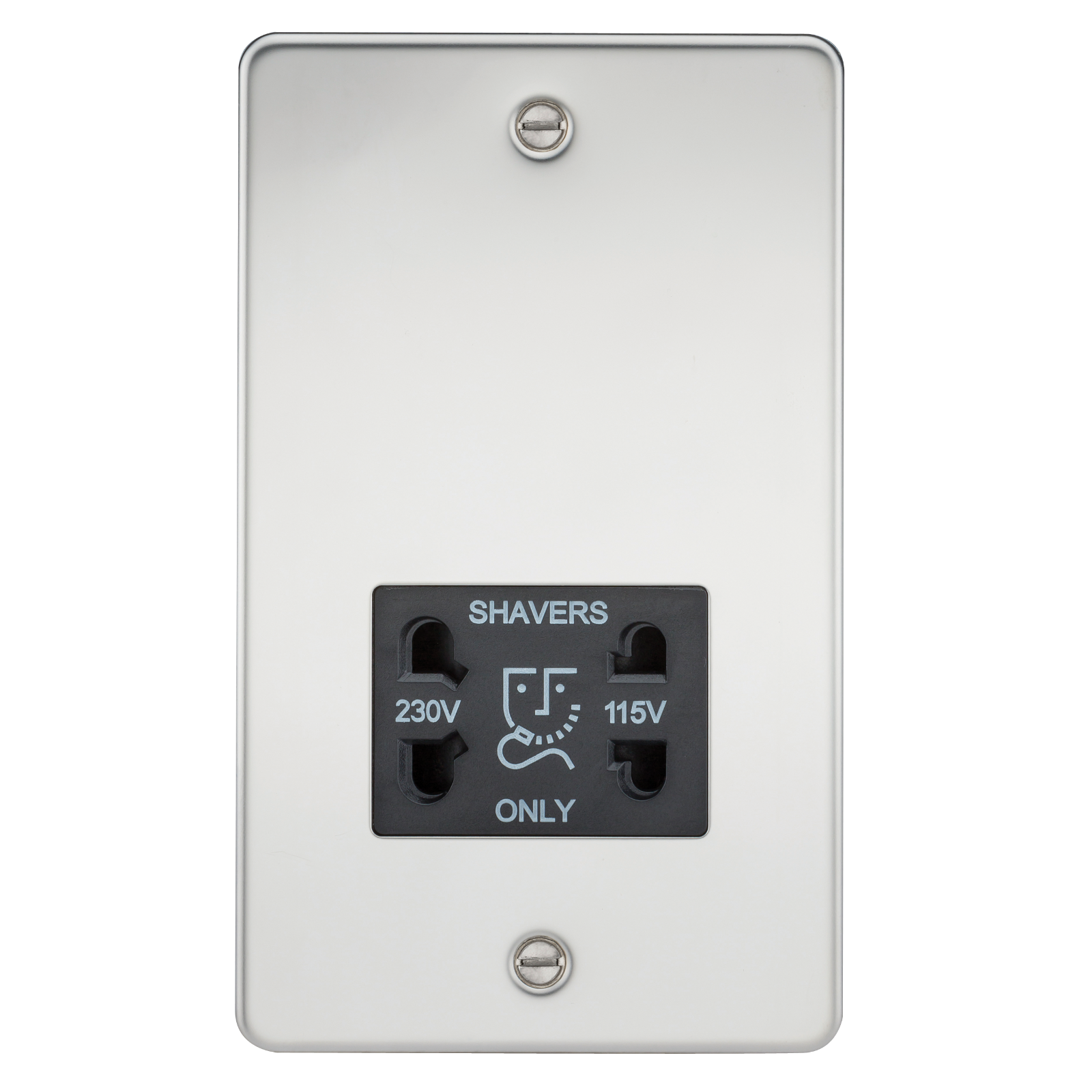 Flat Plate 115/230V dual voltage shaver socket - polished chrome with black insert