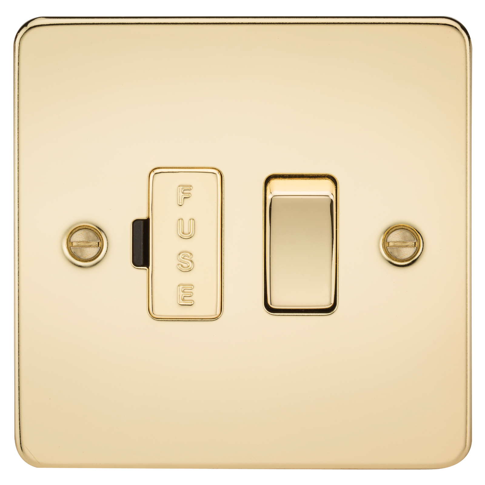 Flat Plate 13A switched fused spur unit - polished brass