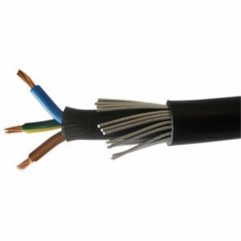 6mm 3 Core 53A Brown Blue Green Yellow Irish 6943X Steel Wire Armoured SWA Outdoor Mains Power Cable - 10m
