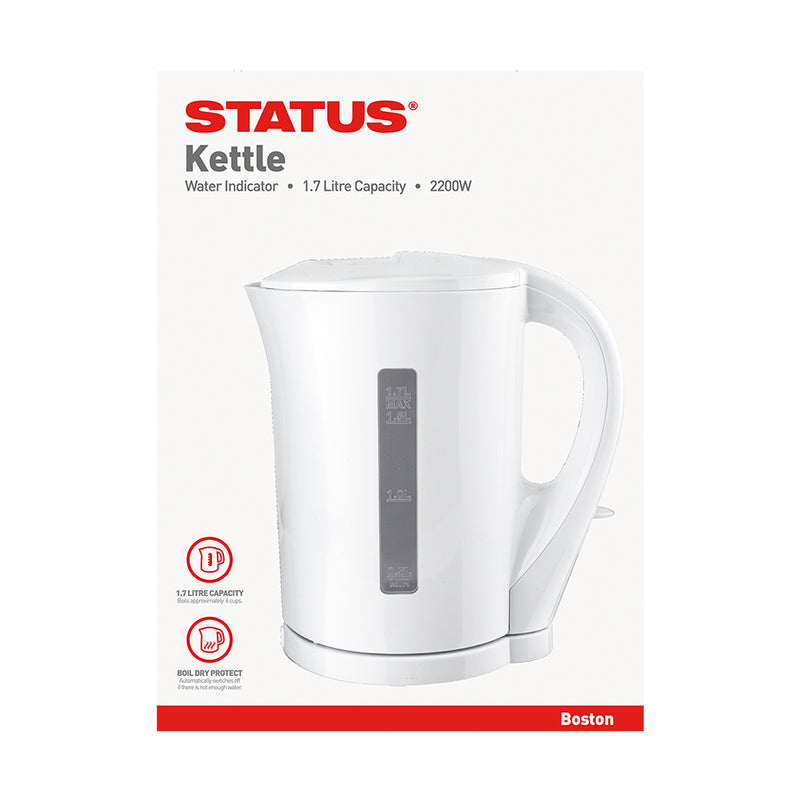 Boston - White - 1.7 Litre - Immersed Cordless - Kettle - Dual Water Indicator - 2kw