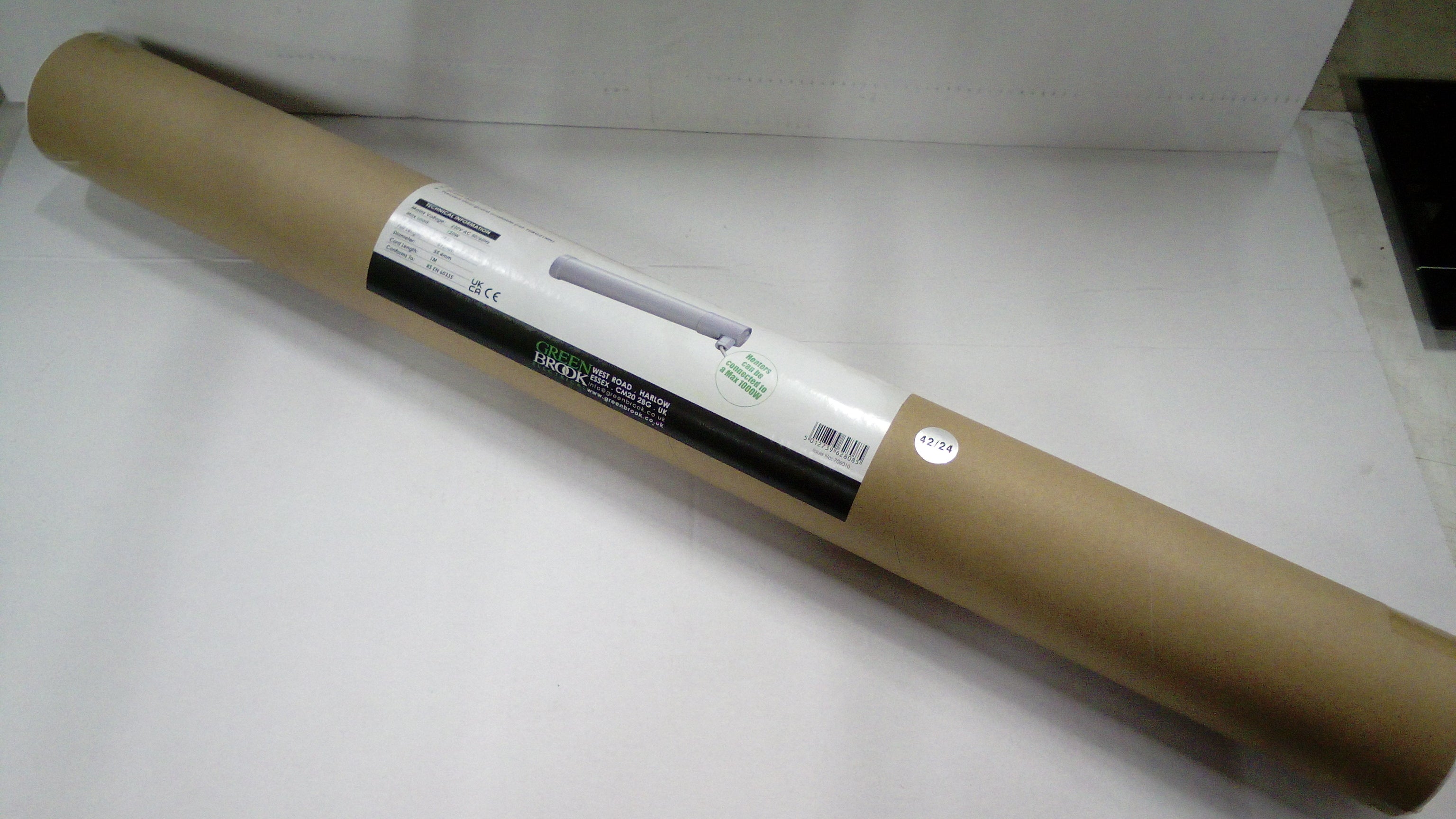 White IP44 Electric Thermostat Protected Tubular Heater - 2 Foot (120W)