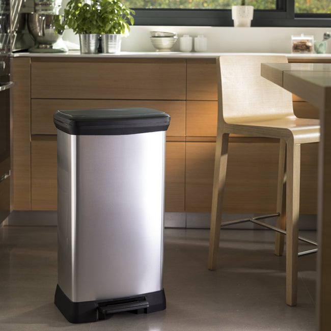 50L Metal Effect Pedal Deco Bin - Silver