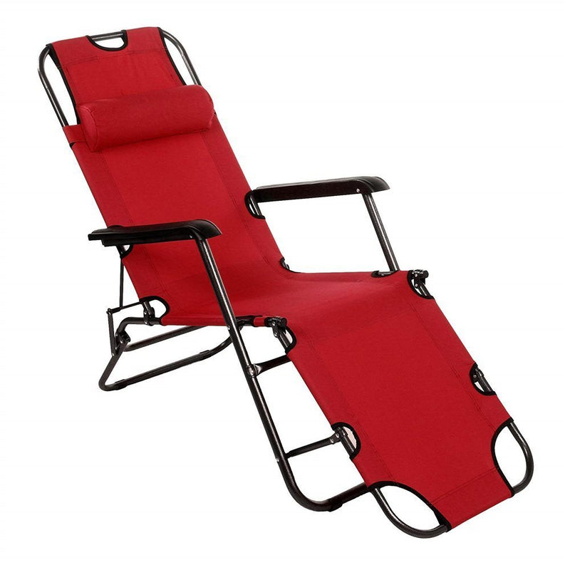 Folding Reclining Garden Lounger, Red