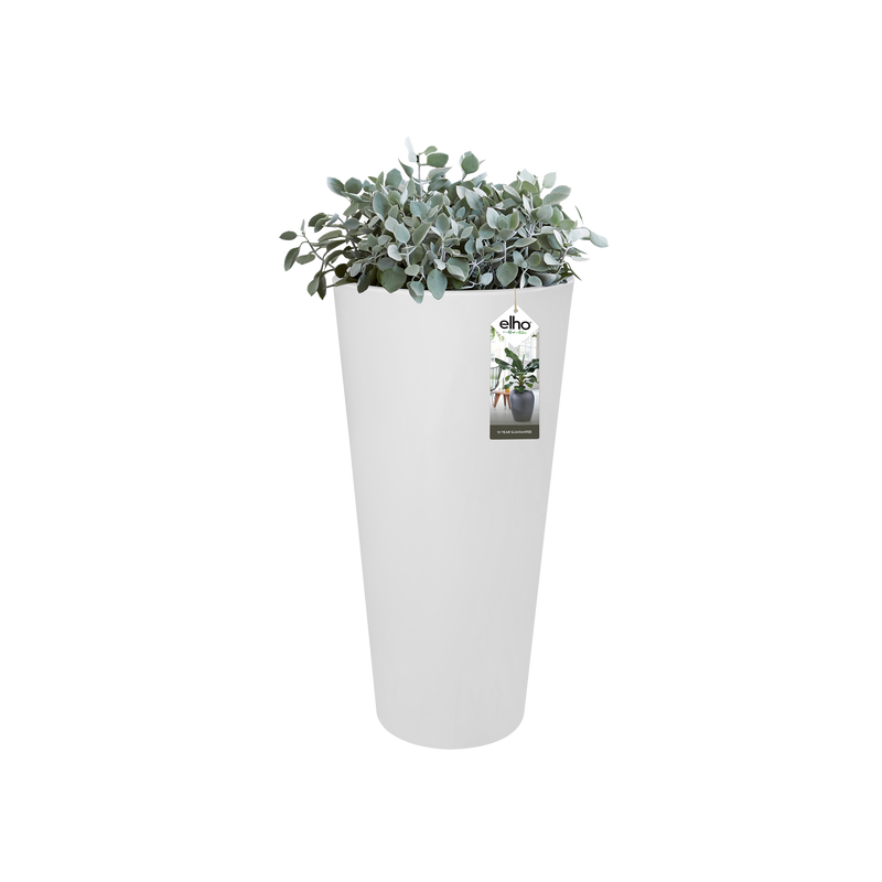 Pure 40cm Straight Round High Plastic Indoor & Outdoor Plant Pot - White