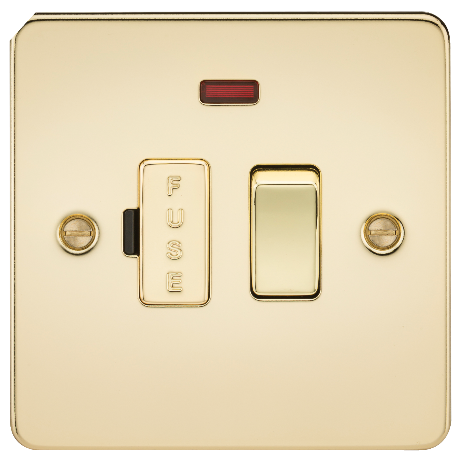 Flat Plate 13A switched fused spur unit with neon - polished brass