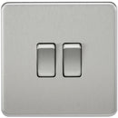 10A 2G 2 Way 230V Screwless Brushed Chrome Electric Wall Plate Switch