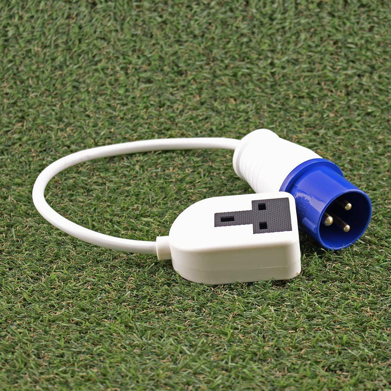 16A 230V White Male to 1 Gang Socket Hook Up Extension Cable Lead - 1m