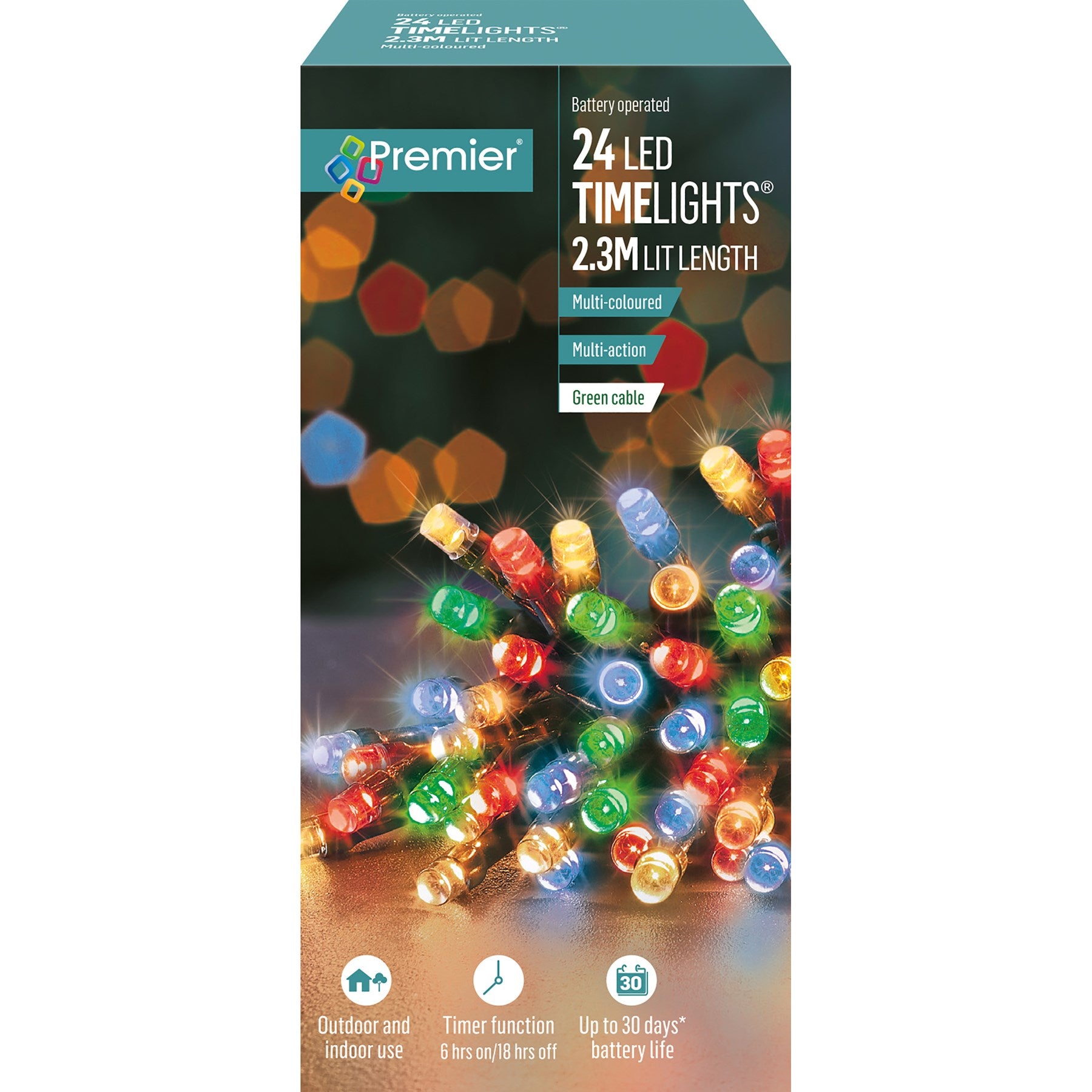 24 LED Multi Action Battery Operated TimeLights, Multi Coloured