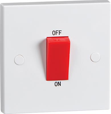 45A White 1G Double Pole 230V Electric Cooker Wall Plate Switch