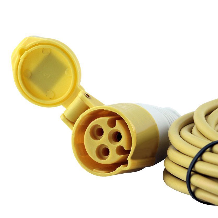 16A 110V Yellow Arctic Male to Female Electric Mains Hook Up Extension Cable Lead - 5m
