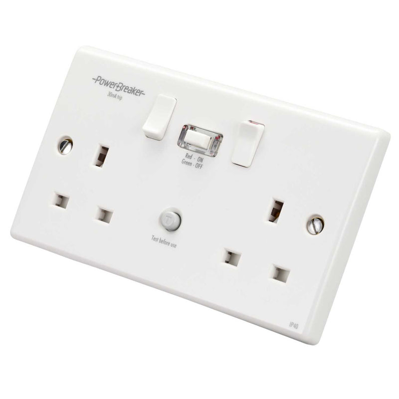 RCD PowerBreaker Twin Switch Socket, White, Passive