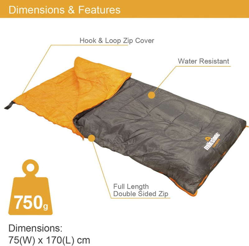 Single 2 Seasons Envelope Sleeping Bag, Grey & Orange