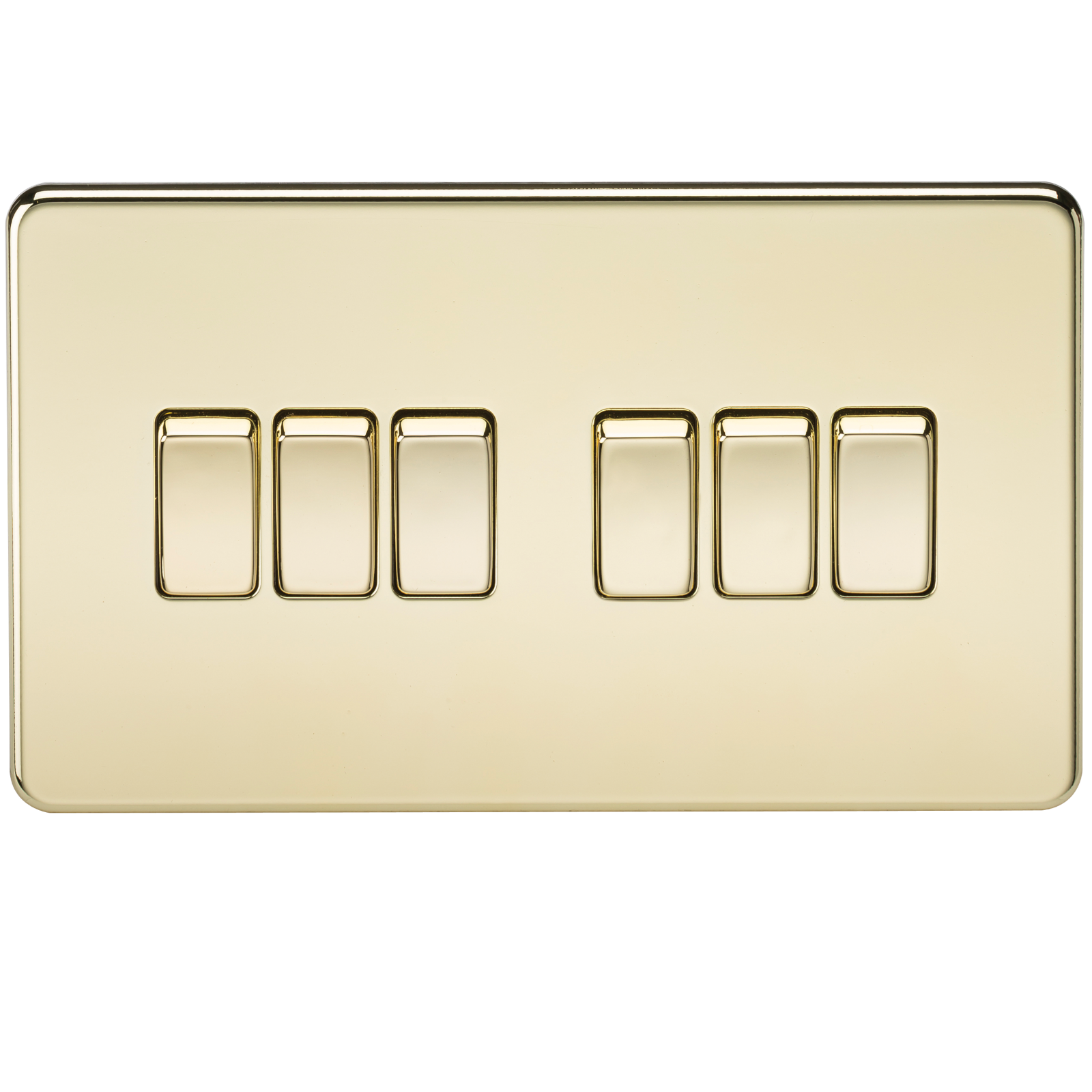 10A 6G 2 Way 230V Screwless Polished Brass Electric Wall Plate Switch