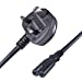 Black 5A UK Mains Plug Top to IEC C7 Figure of 8 TV Power Cord Cable - 2m