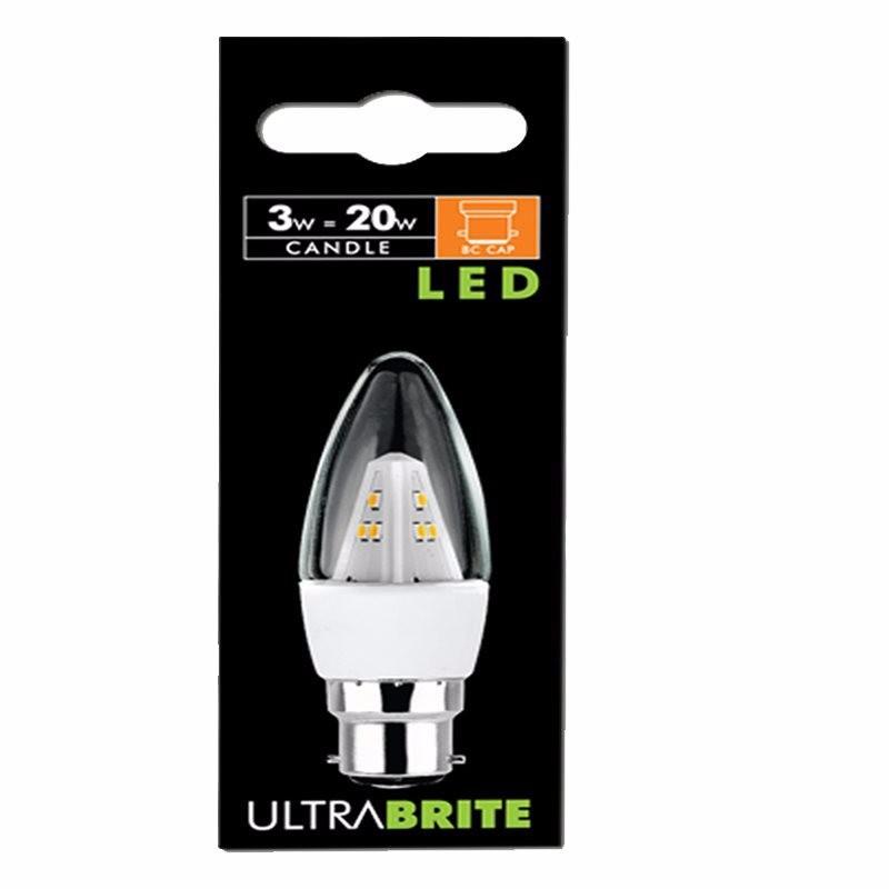Ultrabrite 3W LED Bayonet Cap Candle Bulb (5 Pack)