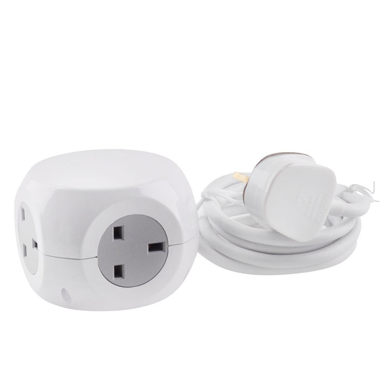 3 Gang 1.4m Cube Socket with 3 USB Ports - White