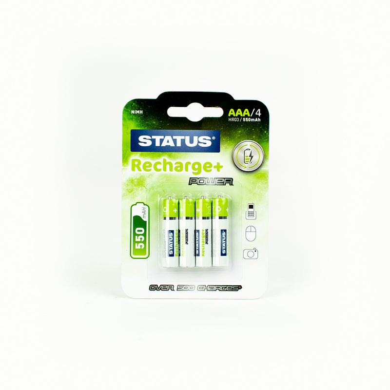 550mAh NiMH AAA Rechargeable Batteries - 4 Pack