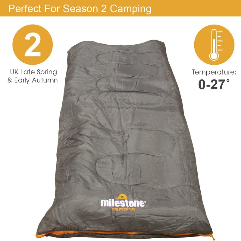 Single 2 Seasons Envelope Sleeping Bag, Grey & Orange