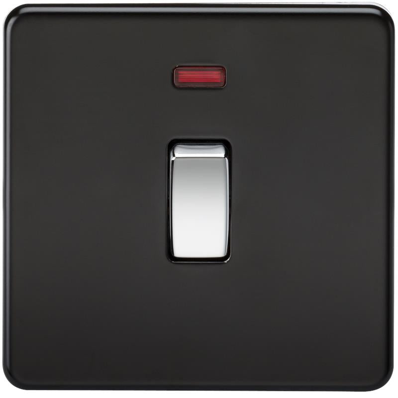 20A 1G DP 230V Screwless Matt Black Electric Wall Plate Switch with Neon