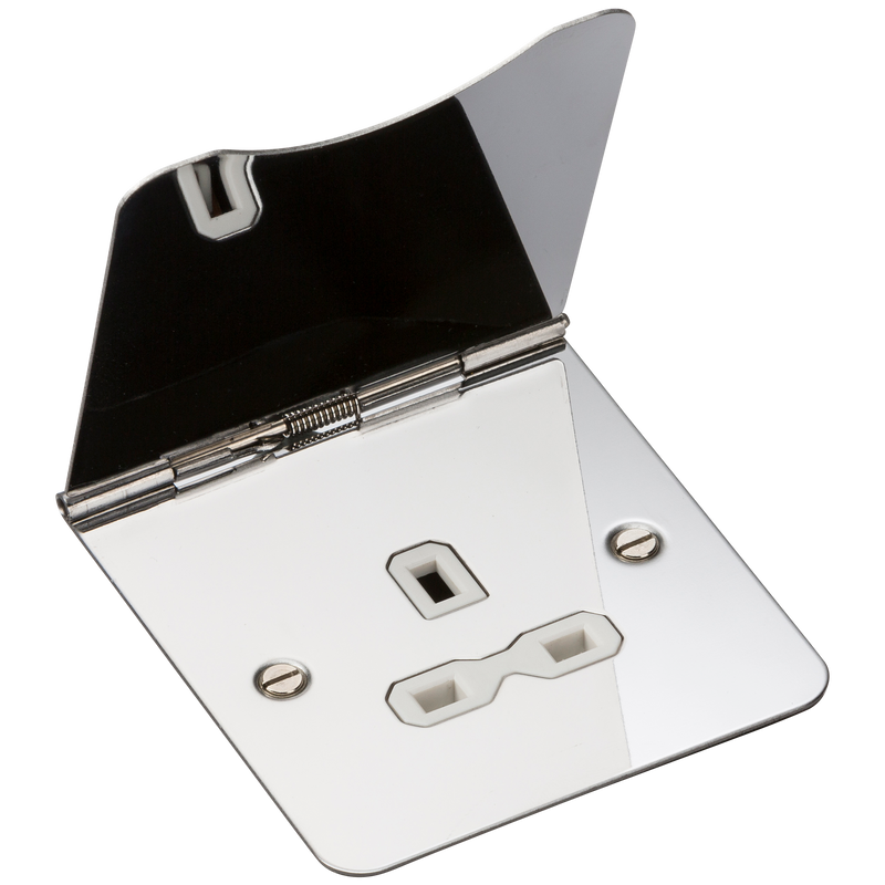 13A 1 Gang UK 3 Pin Unswitched Flat Plate Floor Socket - Polished Chrome