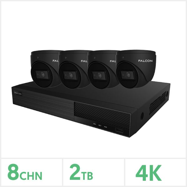 Falcon IP CCTV Kit - 8 Channel 2TB NVR with 4x 4K Turret Kit, Grey