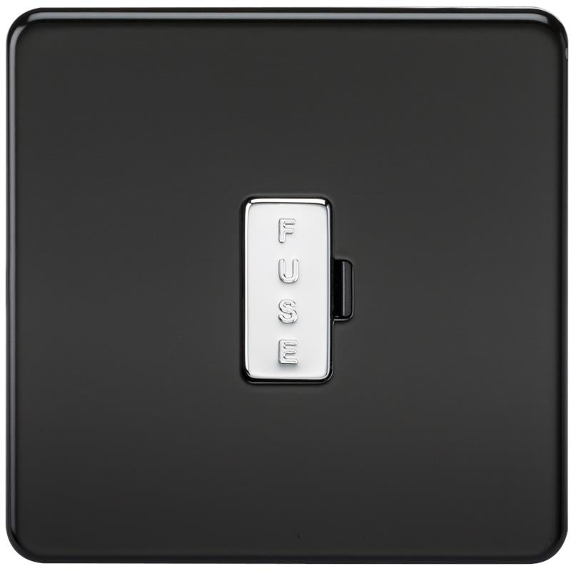 13A Screwless Matt Black Fused Spur Connector Unit Wall Plate