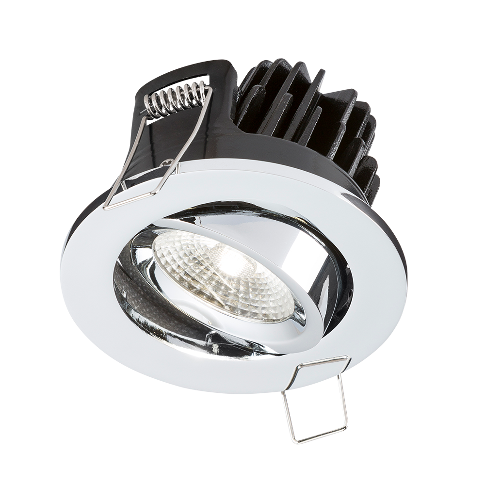 FireKnight Tilt 7W IP20 LED Downlight With Chrome Bezel - Cool White