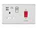 45A DP Switch & 13A Switched Socket with Dual USB Charger 2.4A - Brushed Chrome with white insert