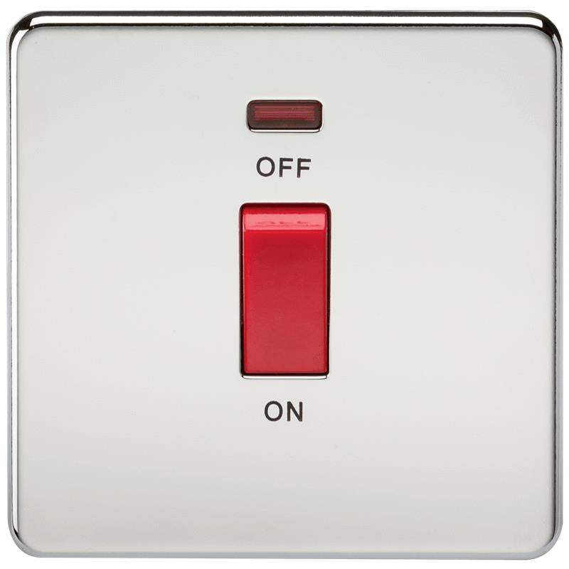 45A 1G DP 230V Screwless Polished Chrome Switch With Neon