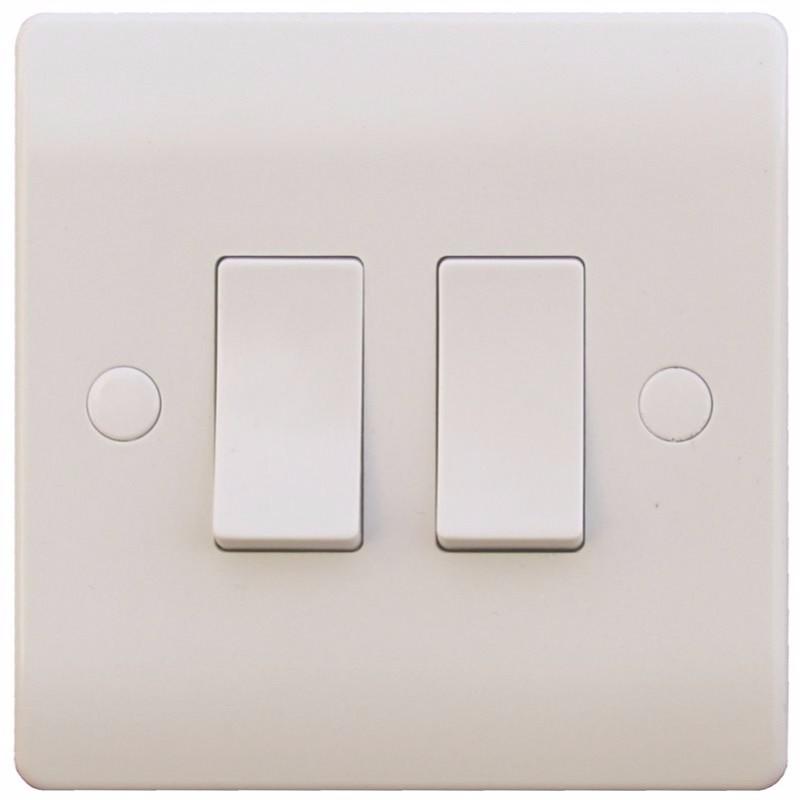 Sline 10A White 2G Twin 2 Way 230V Electric Wall Plate Switch