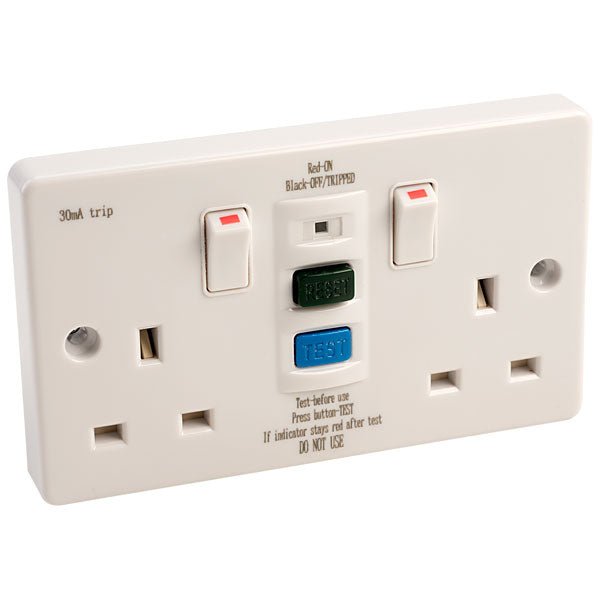 RCD 2 Gang Switched Socket, White