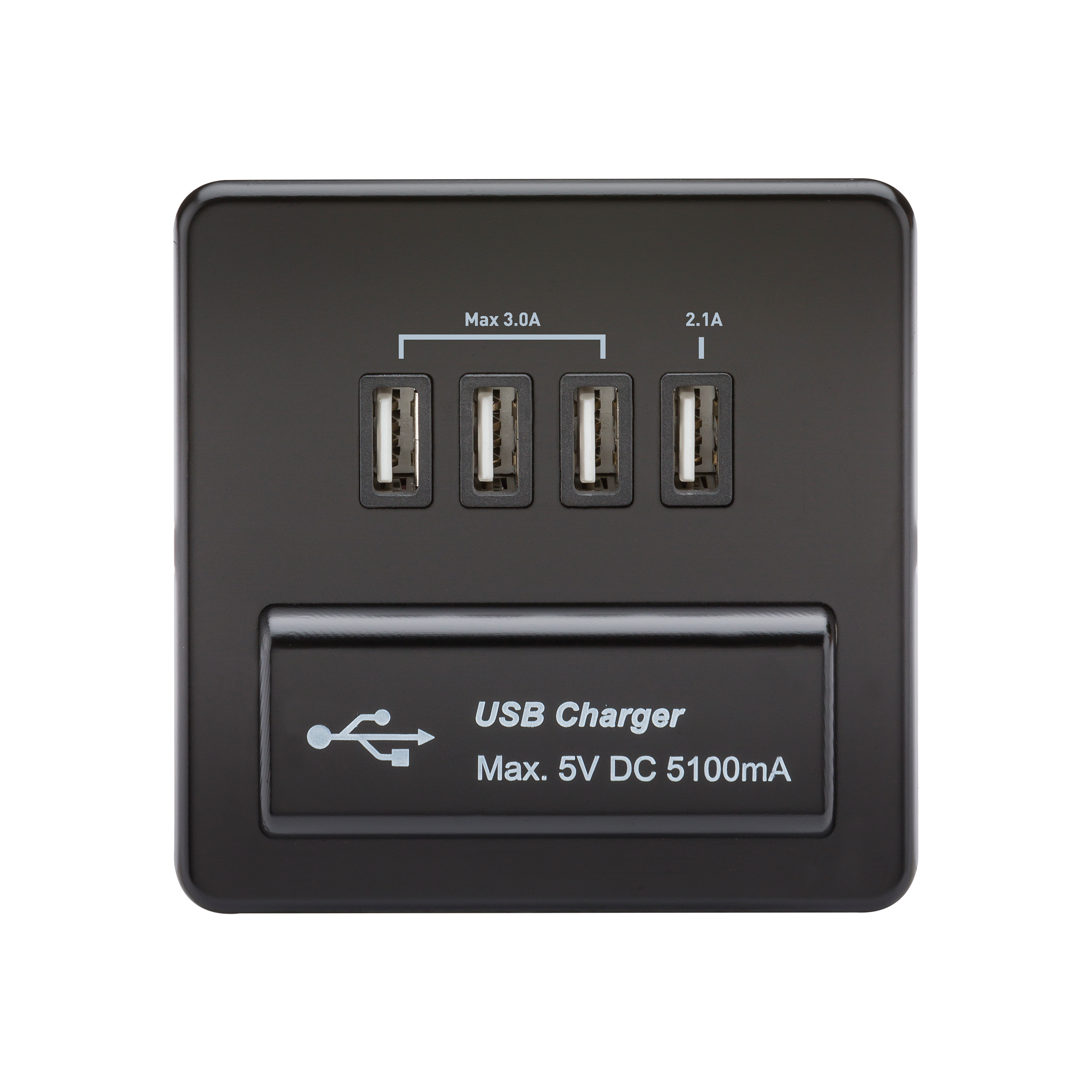 1G Screwless Matt Black Quad USB 5V Charger Outlet
