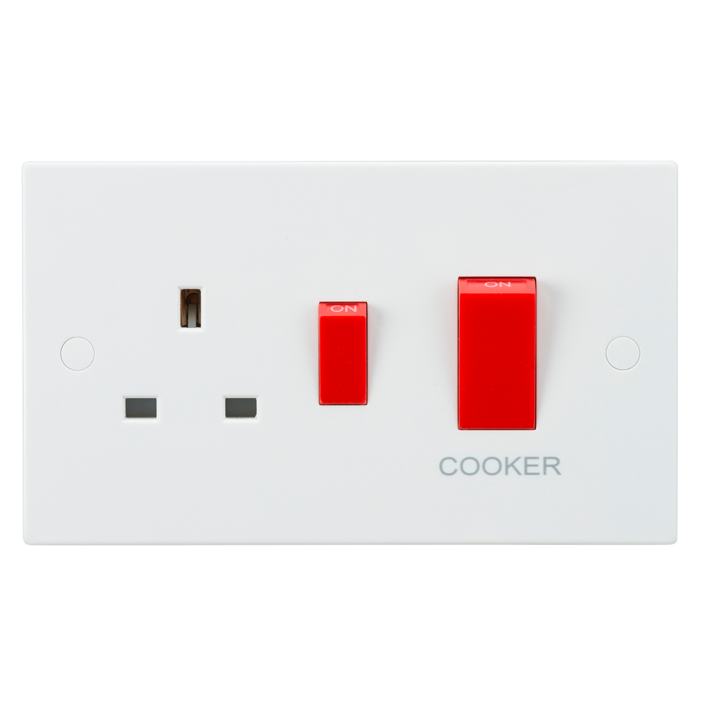 45A White 2G DP 230V Electric Wall Plate Cooker Switch and 13A Socket