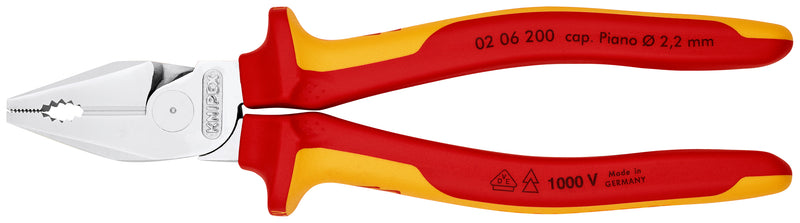 Knipex 02 06 200 High Leverage Combination Pliers insulated with multi-component grips, VDE-tested chrome-plated 200 mm