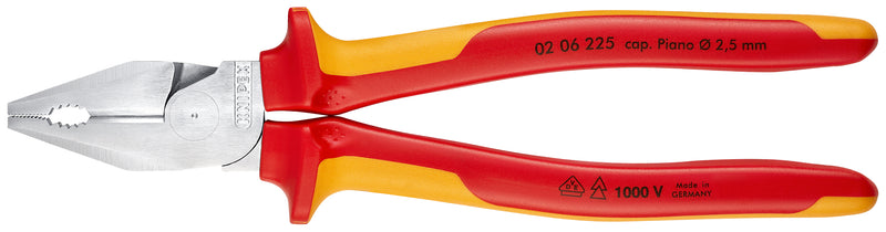 Knipex 02 06 225 High Leverage Combination Pliers insulated with multi-component grips, VDE-tested chrome-plated 225 mm