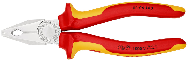 Knipex 03 06 180 Combination Pliers insulated with multi-component grips, VDE-tested chrome-plated 180 mm