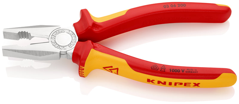 Knipex 03 06 200 Combination Pliers insulated with multi-component grips, VDE-tested chrome-plated 200 mm