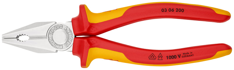 Knipex 03 06 200 Combination Pliers insulated with multi-component grips, VDE-tested chrome-plated 200 mm