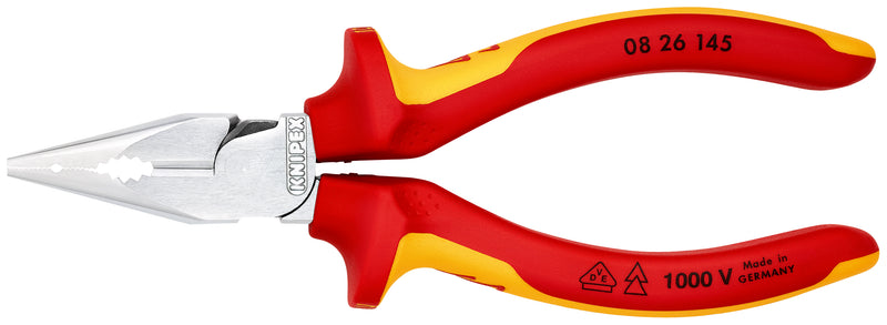Knipex 08 26 145 Needle-Nose Combination Pliers insulated with multi-component grips, VDE-tested chrome-plated 145 mm