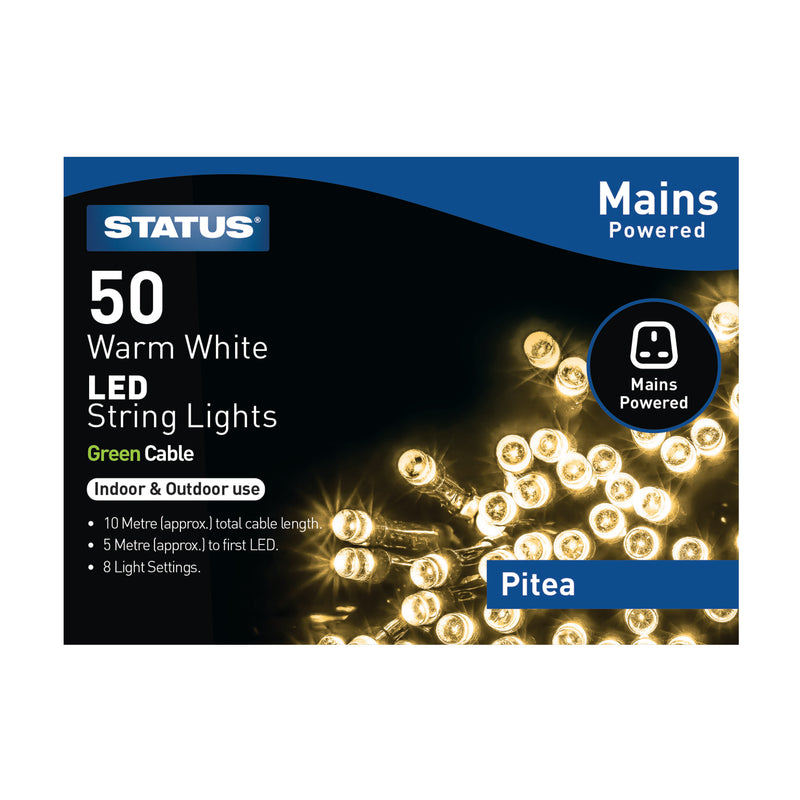 Status 50 LED Indoor/Outdoor Mains String Lights - Warm White