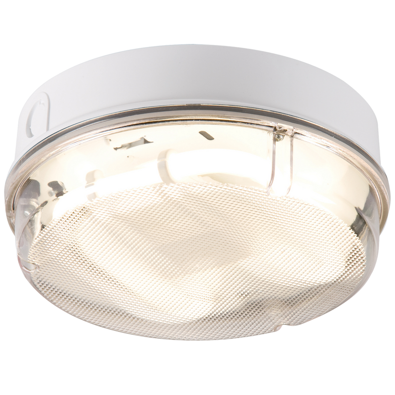 Knightsbridge IP65 16W HF Round Bulkhead with Prismatic Diffuser and White Base