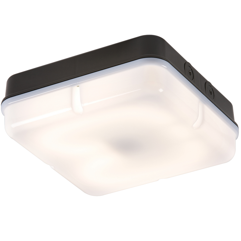 Knightsbridge IP65 28W HF Square Emergency Bulkhead with Opal Diffuser and Black Base