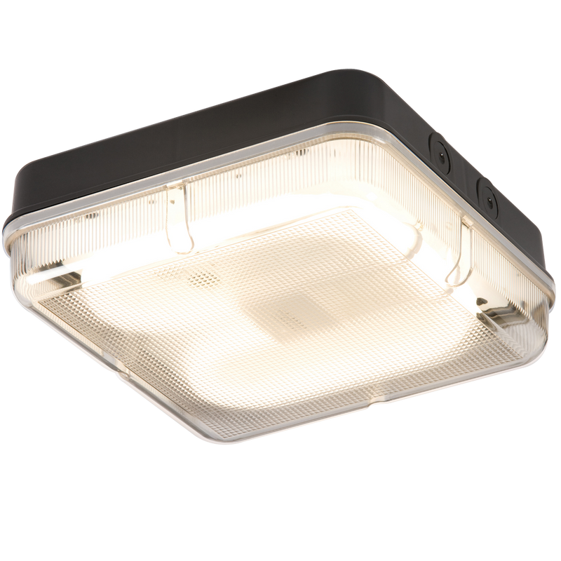 Knightsbridge IP65 28W HF Square Emergency Bulkhead with Prismatic Diffuser and Black Base