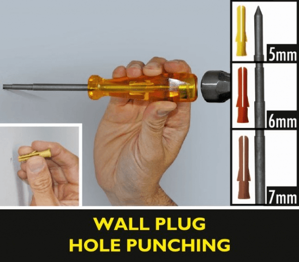 Plasterboard Drywall Punch Stepped Steel Shaft for Wall Plugs, Drill Marking or Wall Scribing
