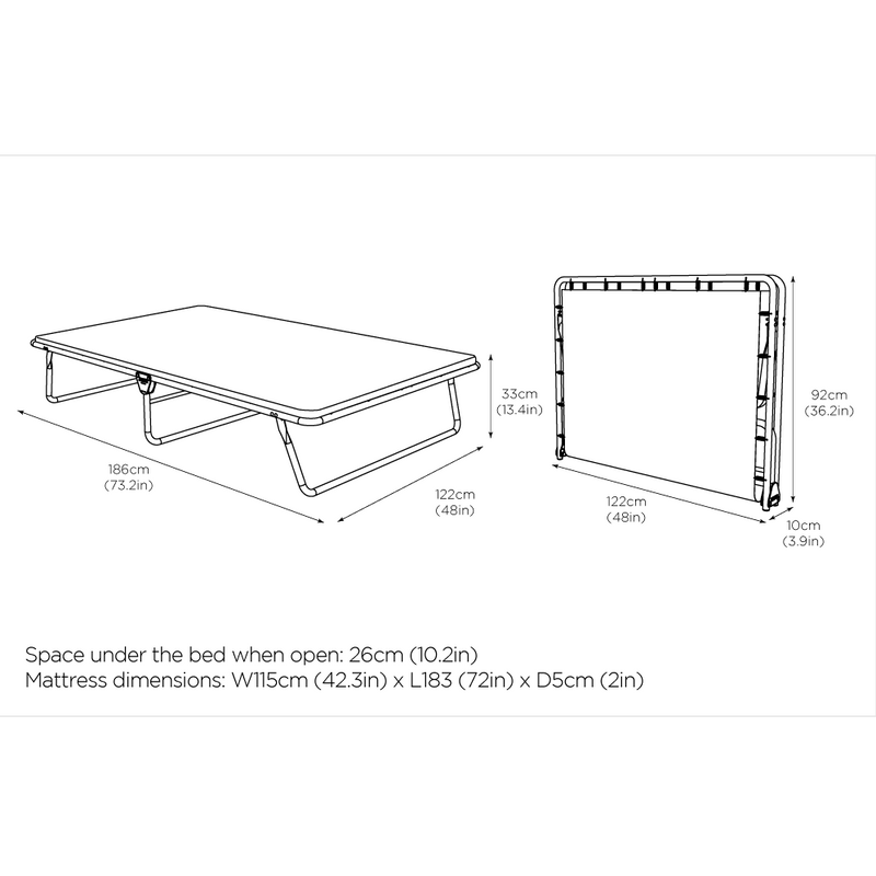 Value Small Double Folding Bed - Dimensions