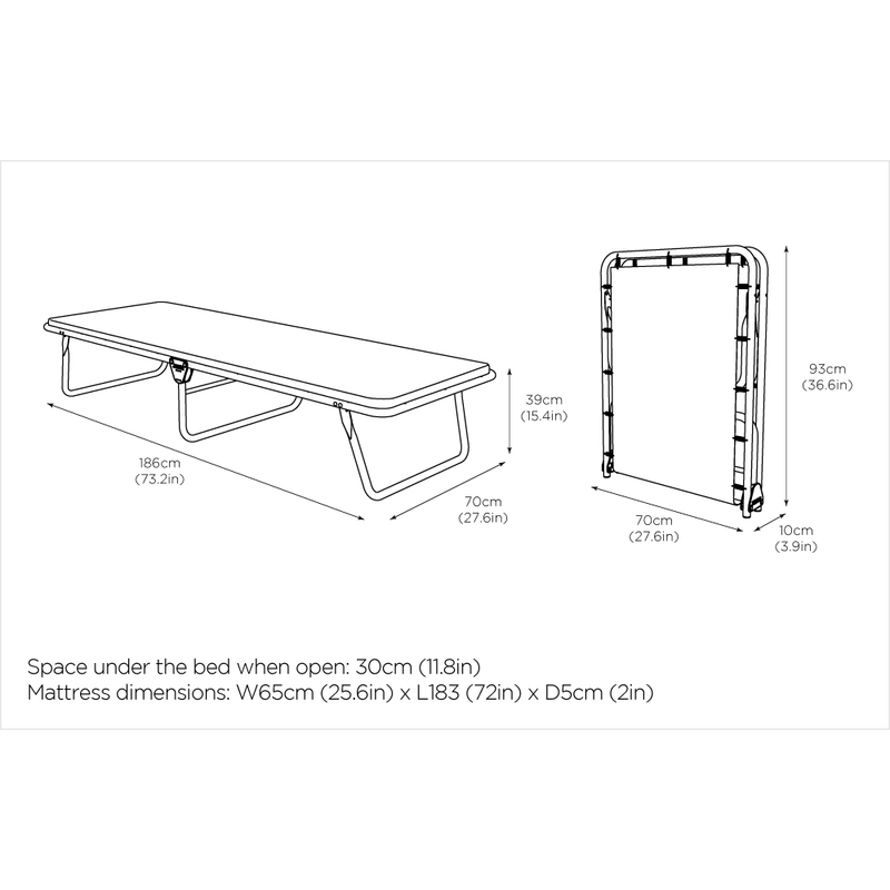 Jay-Be Value Single Folding Bed - Dimensions